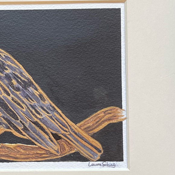 Original art watercolor ink gold bird raven crow mystical witchy moon academia - Picture 8 of 13